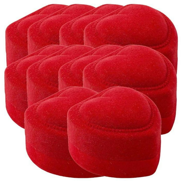 Joyeros para Anillo VelvHeart 10Pzas 4.5x4.5cm Corazón Terciopelo Rojo.