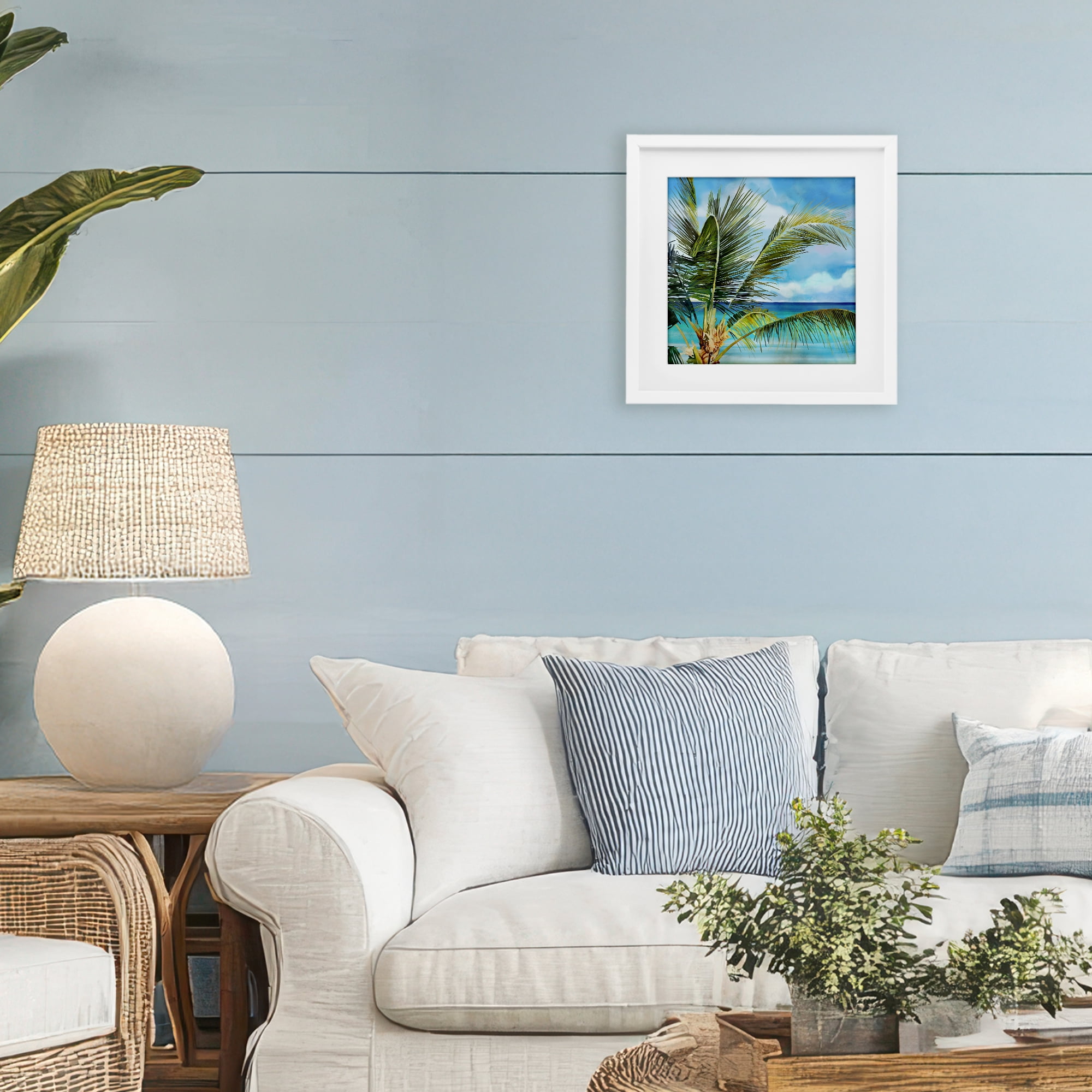 Stupell Industries Lush Palm Watercolor View White Framed Print Under Glass, design by Mauro Devereaux