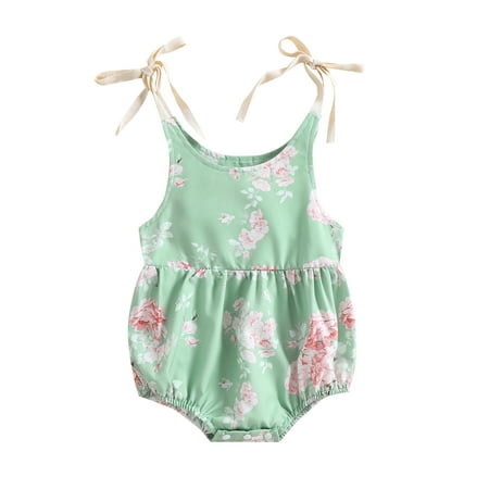 

Calsunbaby Infant Girl Summer Jumpsuit Floral Print Bottom Snap Sleeveless Romper Outdoor Wear