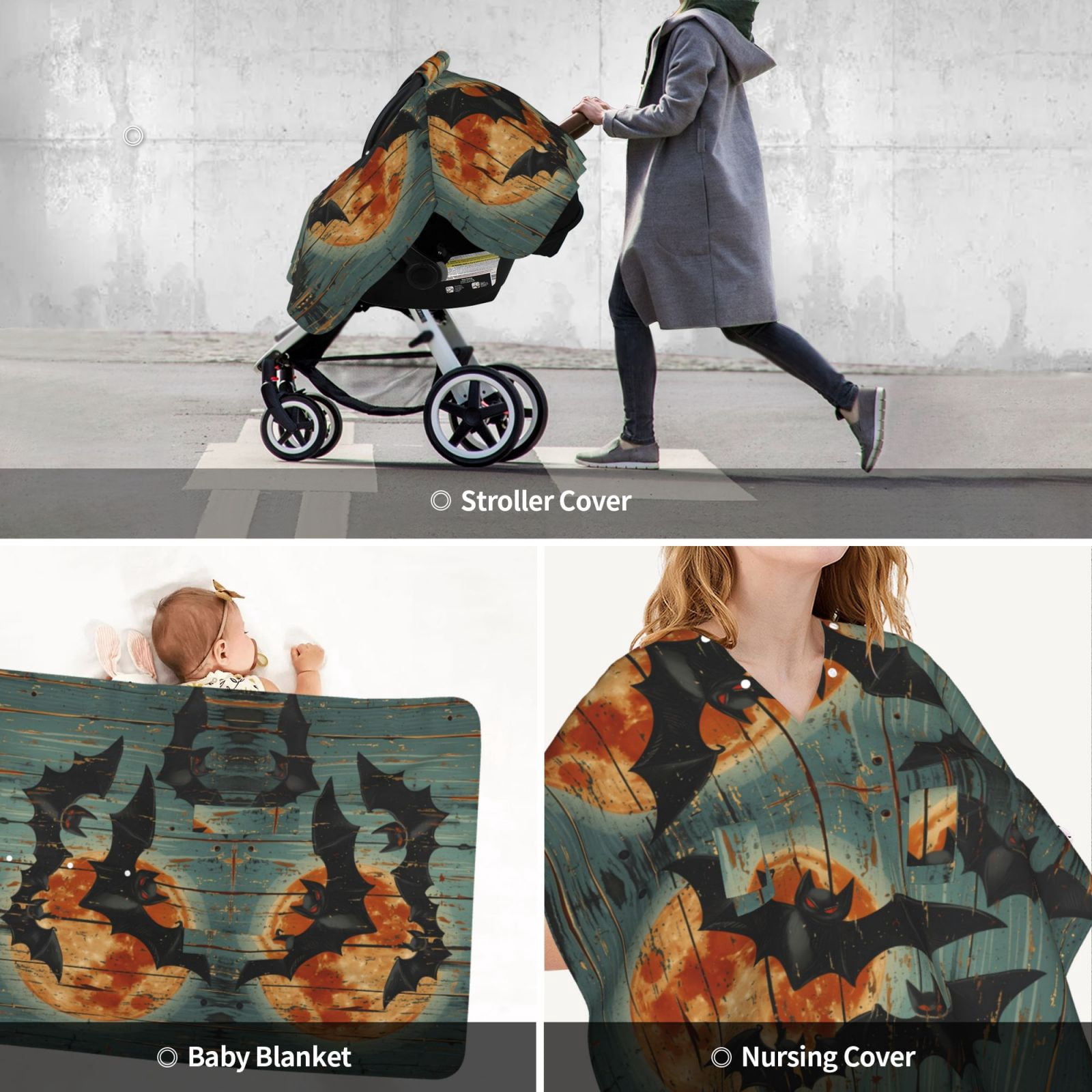 Car Seat Cover Baby - Halloween Bats Full Moon Breathable Infant Car Seat Cover for Baby Carseat, Lightweight Comfort Baby Essentials Must Haves Newborn Stuff for Girl Boy