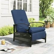 Ulax Furniture Patio Recliner Chair Adjustable Back Outdoor Lounge Recliner Chair with Olefin Cushion (Navy Blue)