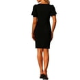 thumbnail image 3 of Allegra K Square Neck Midi Dress for Women's Contrast Button Decor Puff Sleeve Midi Dress, 3 of 5