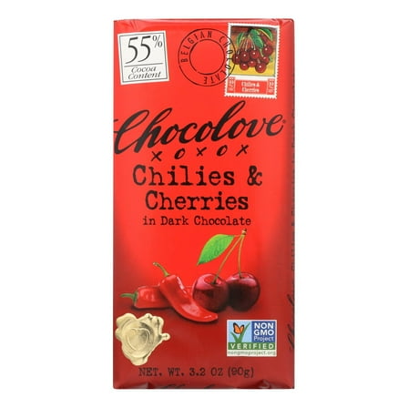 Chocolove Dark Chocolate Bar Chilies & Cherries 3.2 oz Pack of 3