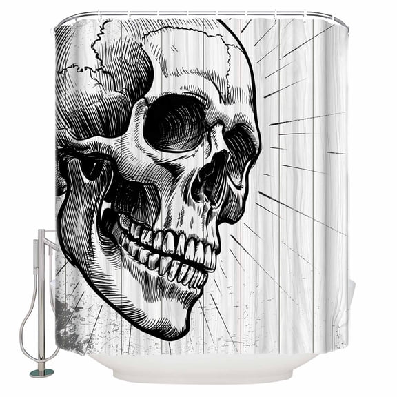 Horror Skull Bathroom Shower Curtains with 12 Hooks Polyester Waterproof Shower Curtain for Stalls and Bathtubs Black Skeleton Spooky Halloween Decorative Bathroom Privacy Curtain 36x72 Inches
