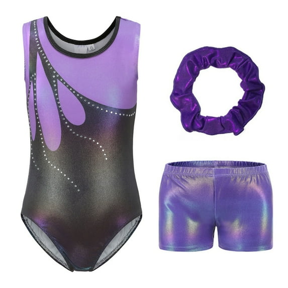 Xmarks Gymnastics Leotards for Girls Toddlers Kids Sparkle Sequins Top Dancewear Purple 5-12Y