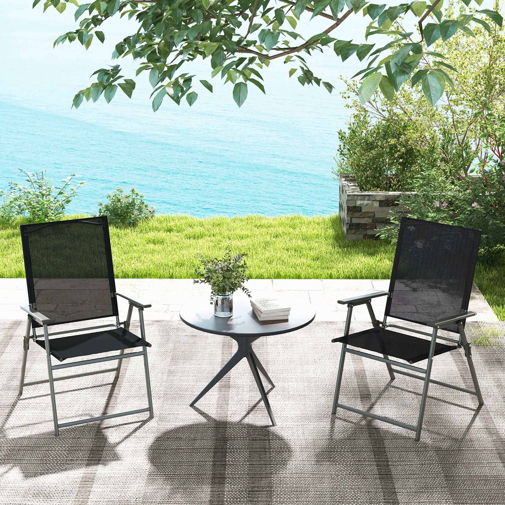 Gymax 4PCS Patio Portable Metal Folding Chairs Dining Chair Set Poolside Garden