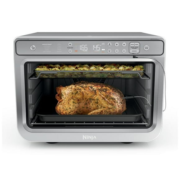 Ninja Prestige Smart XL con sistema Pro Cook 10 en 1 Air Fry Horno tostador de convección digital para encimera con freír, asar, asar y hornear, termómetro Pro Cook, 1800 vatios, acero inoxidable, DT5