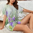 thumbnail image 4 of Gukieu Purple Butterfly On Wild Print Women's Short-sleeved Pajama Set, Round Neck Button Top Elastic Shorts 2-piece Set, Summer Home Leisure Clothing-X-Large, 4 of 6