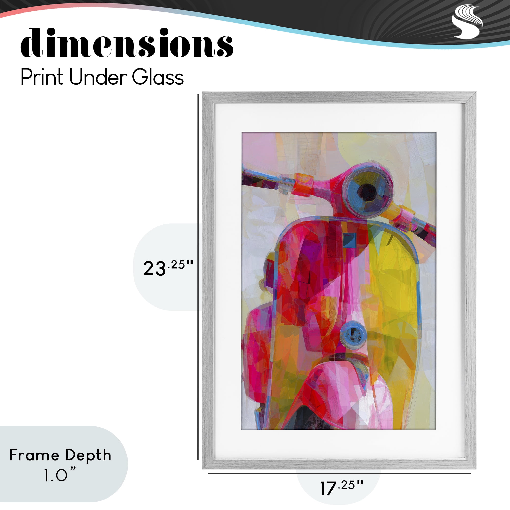 Stupell Industries Vespa in Pink & Yellow Gray Framed Print Under Glass, design by Chromatic Storm Studio