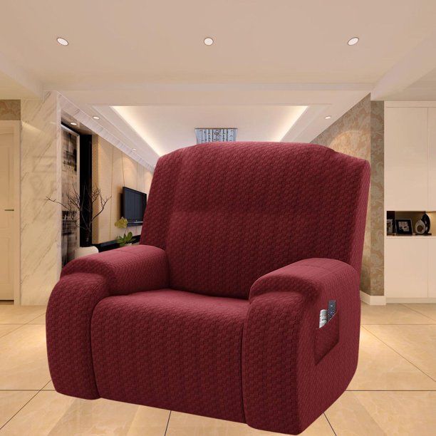 Cubierta de silla de de color sólido moderno extraíble elástico de bolsillo lateral Serie de protección de muebles Decoración Vino rojo Soledad Funda de sofá