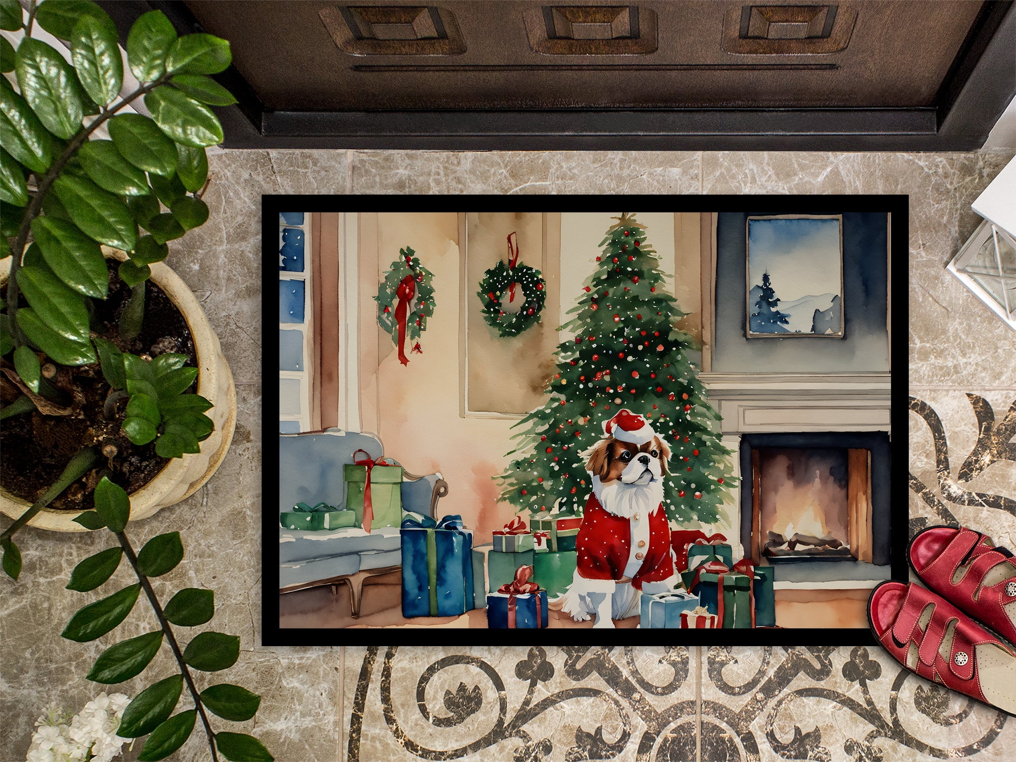 Carolines Treasures DAC2684MAT 18 x 27 in. Japanese Chin Cozy Christmas Doormat