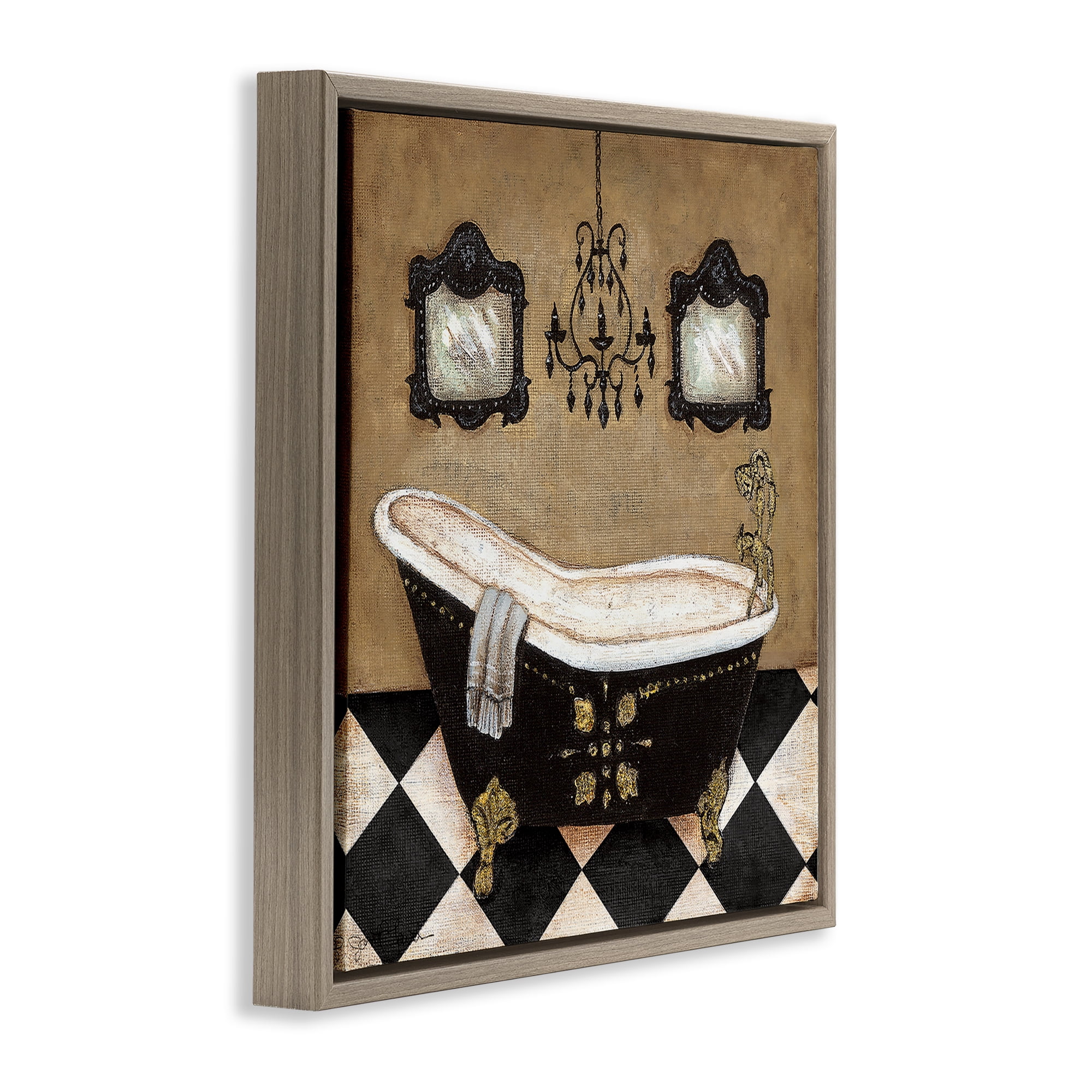 Stupell Industries Elegant Vintage Bathtub Brown Framed Floater Canvas Wall Art, design by Janet Tava
