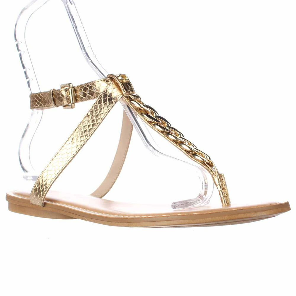 GUESS - Womens GUESS Gurri Chain T-Strap Flat Sandals - Gold - Walmart ...