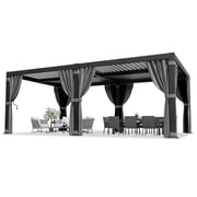 NETAJE 12x20 Hardtop Louvered Pergola, Aluminum Outdoor Pavilion with Adjustable Louvered Roof & Drainage System, Permanent Gazebo with Curtains and Netting for Patio, Garden, Decks