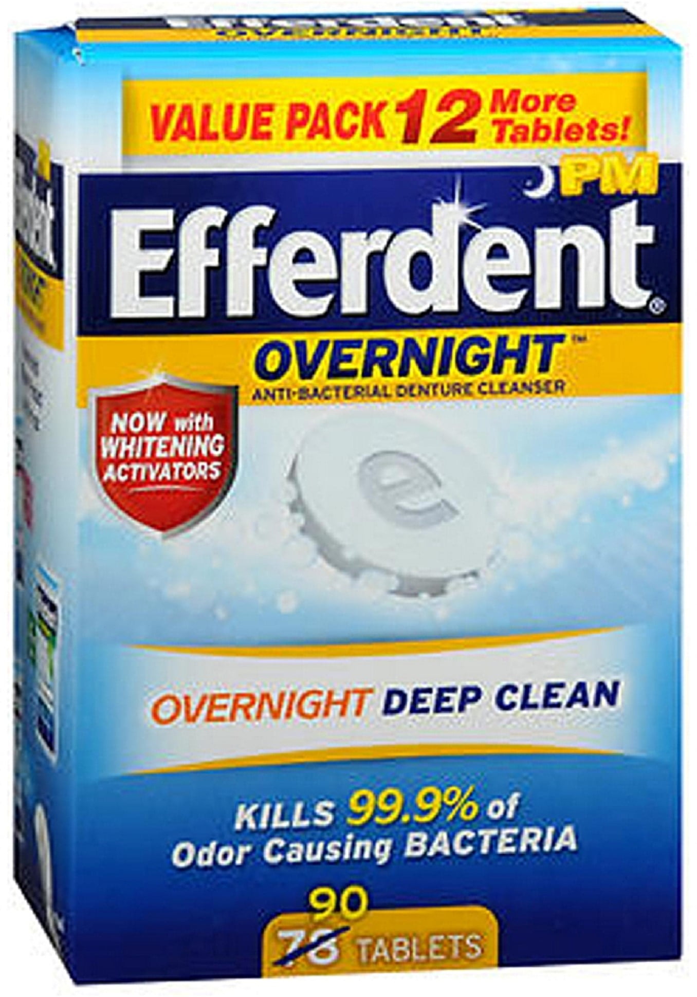 Efferdent PM Overnight AntiBacterial Denture Cleanser Tablets 90 ea