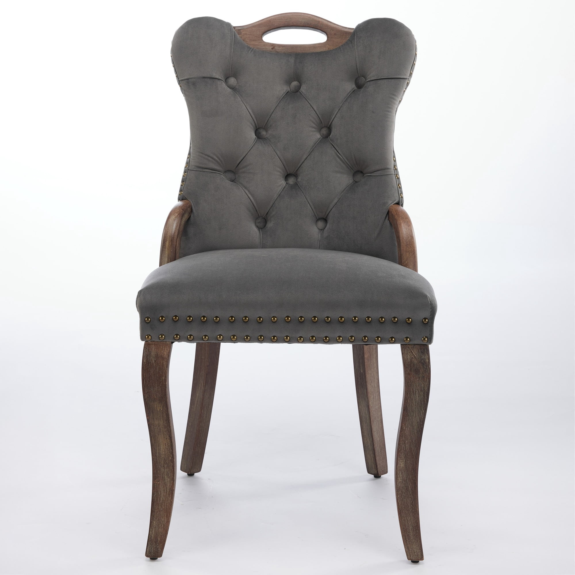 Garitin Dining Chair Set of 2 and Velvet Upholstered Side Chairs, Hand Tufted Seating with Solid Wood Legs for Dining Room, Gray