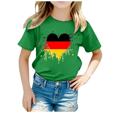 

Custom T Shirts Kid Flag Of Germany Print Short Sleeve Round Neck T Shirt Floral Fashion Trend Bottoming Shirt Comfort Colors Tshirt(Color:Green Size:8-9 Years)