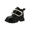 thumbnail image 2 of Girls Cute Ankle Boots Bow Lace Trim Booties with Hook and Loop Kids Fashion Versatile Comfy Short Boots Black 2 Big Kids, 2 of 7