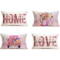 Pink Buffalo Plaids Pillow Covers 12“x20” Vintage Truck with Spring Flowers Butterfly Decorations Throw Lumbar Pillow Cases Set of 4 Valentine’s Day Home Sweet Home Love Lives Here Pillowcase
