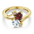 thumbnail image 3 of Gem Stone King 18K Yellow Gold Plated Silver Red Garnet Sky Blue Aquamarine and White Lab Grown Diamond Ring for Women (1.76 Cttw, Heart Shape 6MM, Gemstone January Birthstone, Size 5), 3 of 6