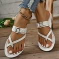 thumbnail image 2 of Rokment Women's Beach Slides Flip Flops Backless Flat Dress Sandals Vintage Simple Leather Casual Slip-On Flipflops Summer Vacation Thong Walking Slippers White Size 9.5, 2 of 6