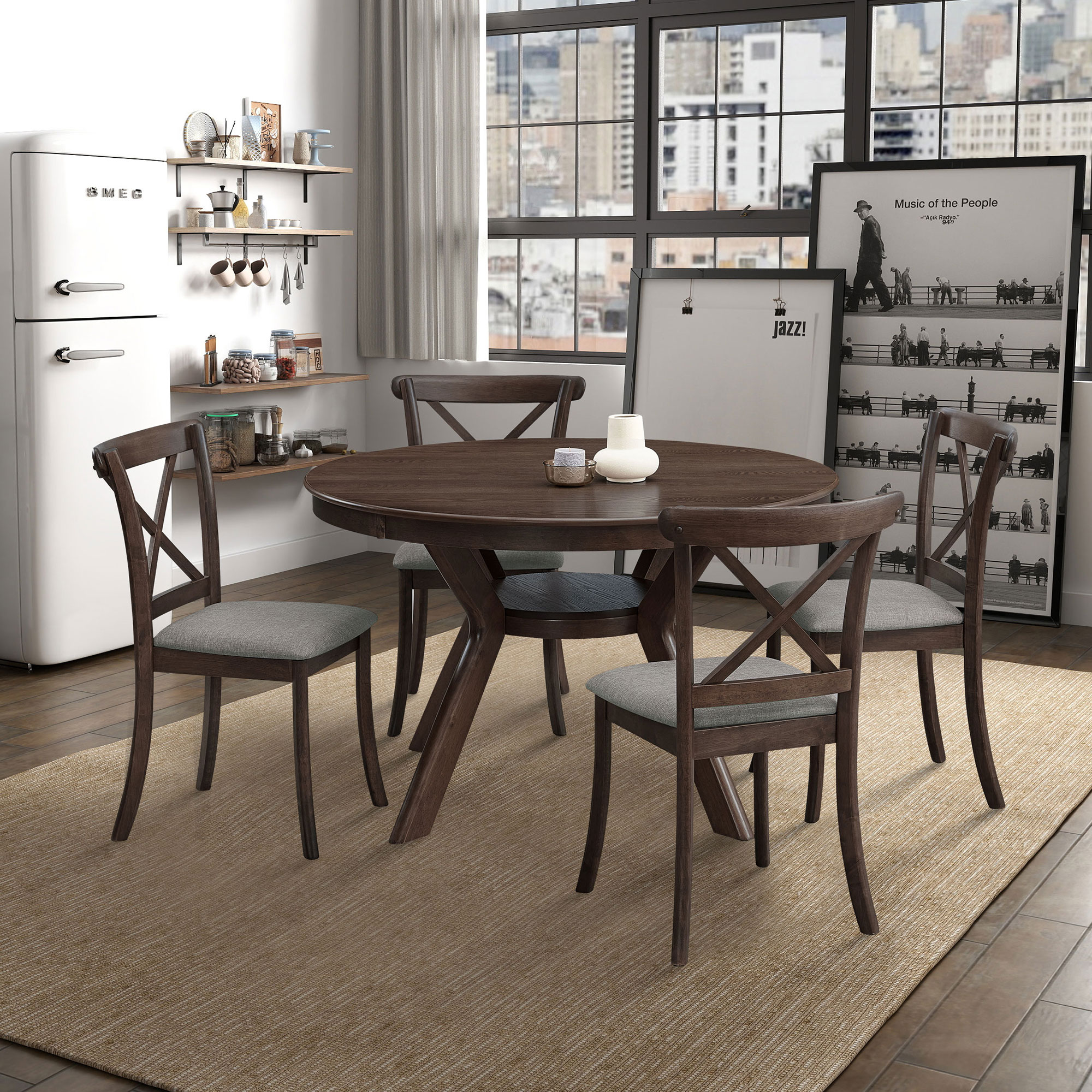 MAYEERTY Wooden X-Back Dining Chairs Set of 2, Modern Fabric Upholstered Kitchen Side Chairs, Cross-Back Rubber Wood Farmhouse Dining Room Chair, Dark Brown