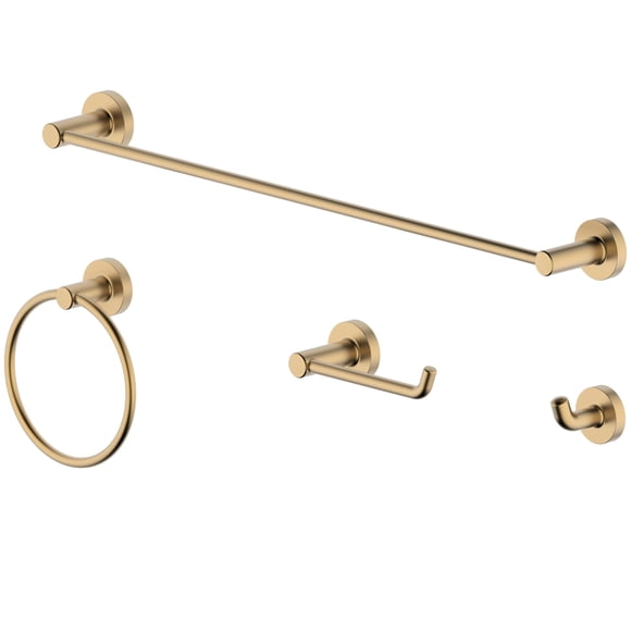 Derengge 005-CS 4-Piece Bathroom Hardware Accessory Set, 24 Inch Towel Bar-Towel Ring-Toliet Paper Holder-Robe Hook, Brushed Gold