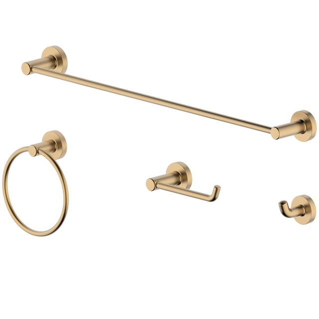 Derengge 005-CS 4-Piece Bathroom Hardware Accessory Set, 24 Inch Towel Bar-Towel Ring-Toliet Paper Holder-Robe Hook, Brushed Gold