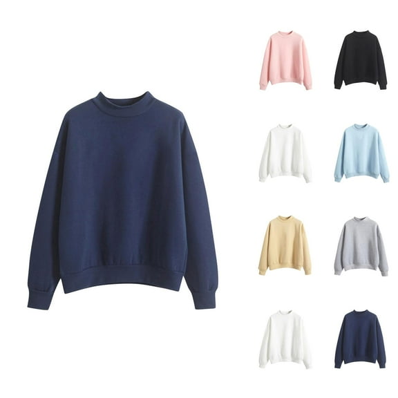 Sweat Shirts For Womens Women's Solid Color Sweatshirt Women O-Neck Solid Color Turtleneck Long Sleeve Plus Velvet Sweatshirt