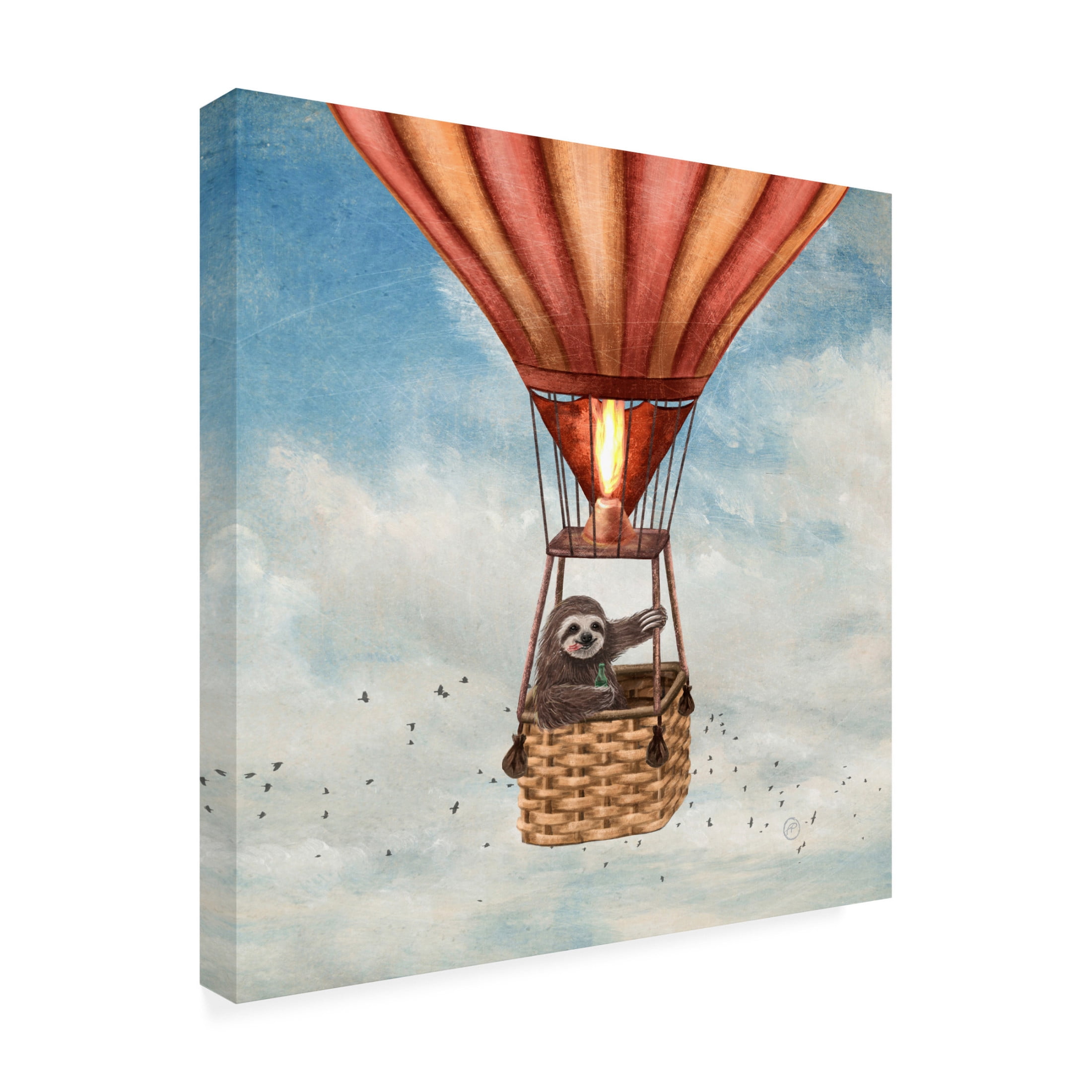 Canvas Wall Art - Paula Belle Flores 'Sloth Around the World' Wall Art for Living Room, Bedroom, or Office Décor by Trademark Fine Art - 18 x 18 Inches
