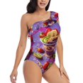 thumbnail image 3 of Rateoe Fruit Parfait Colorful Pattern Women One Piece Swimsuits Tummy Control One Shoulder Bathing Suits Ruffle Swimwear-X-Large, 3 of 6