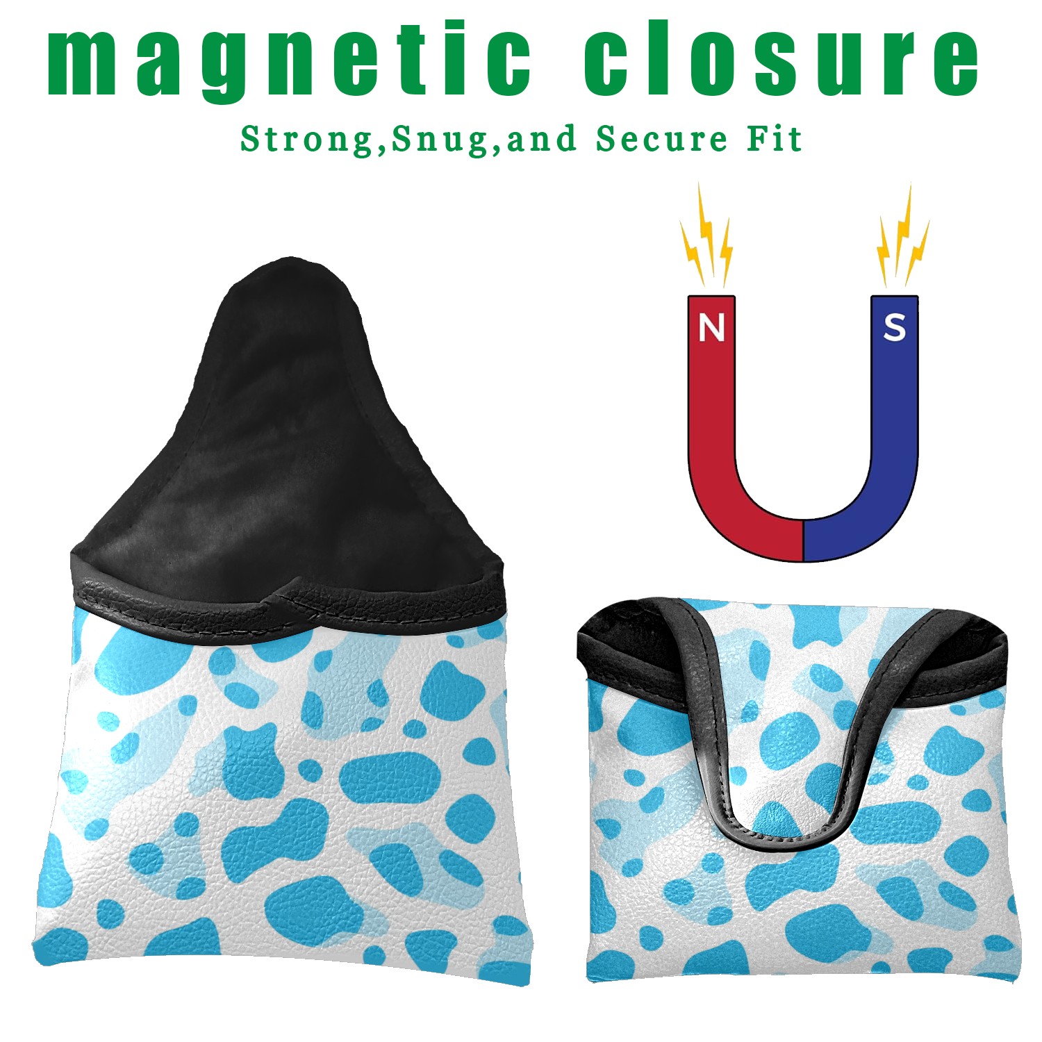 Golf Mallet Putter Cover Premium Leather Waterproof Golf Putter Head Cover with Magnetic Closure Blue Polka Dots