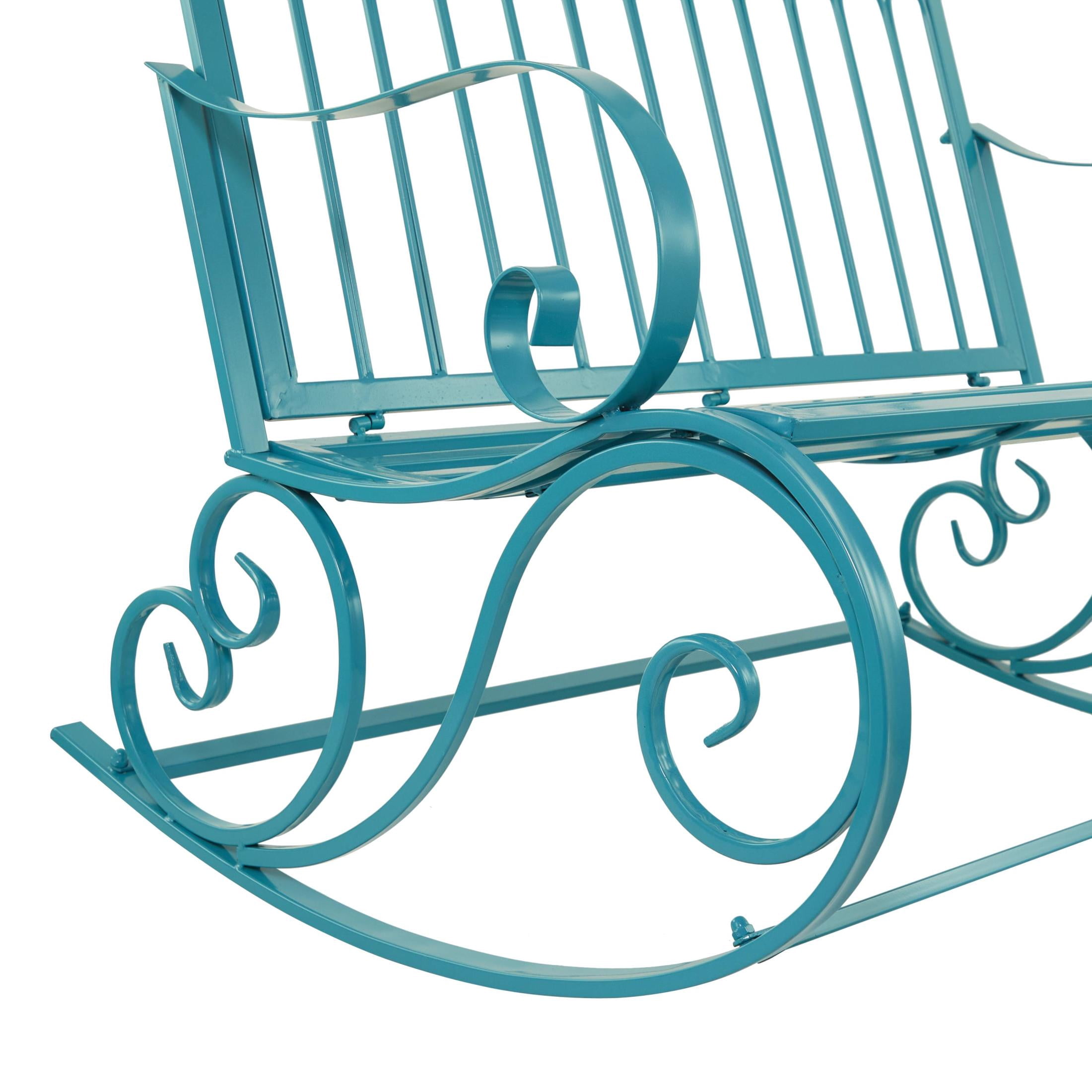 DecMode Metal Scroll Rocking Outdoor Bench, Teal
