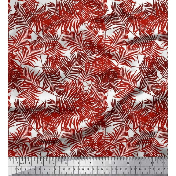 Soimoi Red Cotton Duck Fabric Pine Leaves Print Fabric by the Yard 42 Inch Wide
