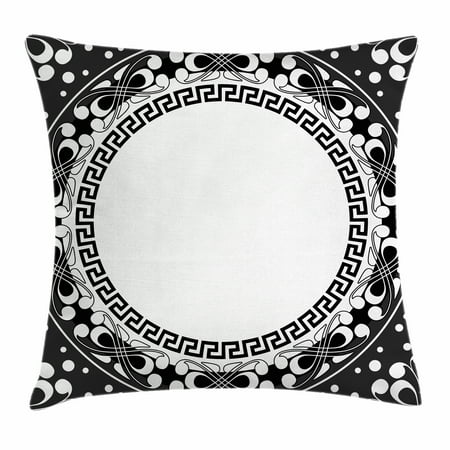 - Greek Key Throw Pillow Cushion Cover, Black and White Pattern of Spirals Swirls and Chains with Circle and Little Dots, Decorative Square Accent Pillow Case, 18 X 18 Inches, Black White, by Ambesonne