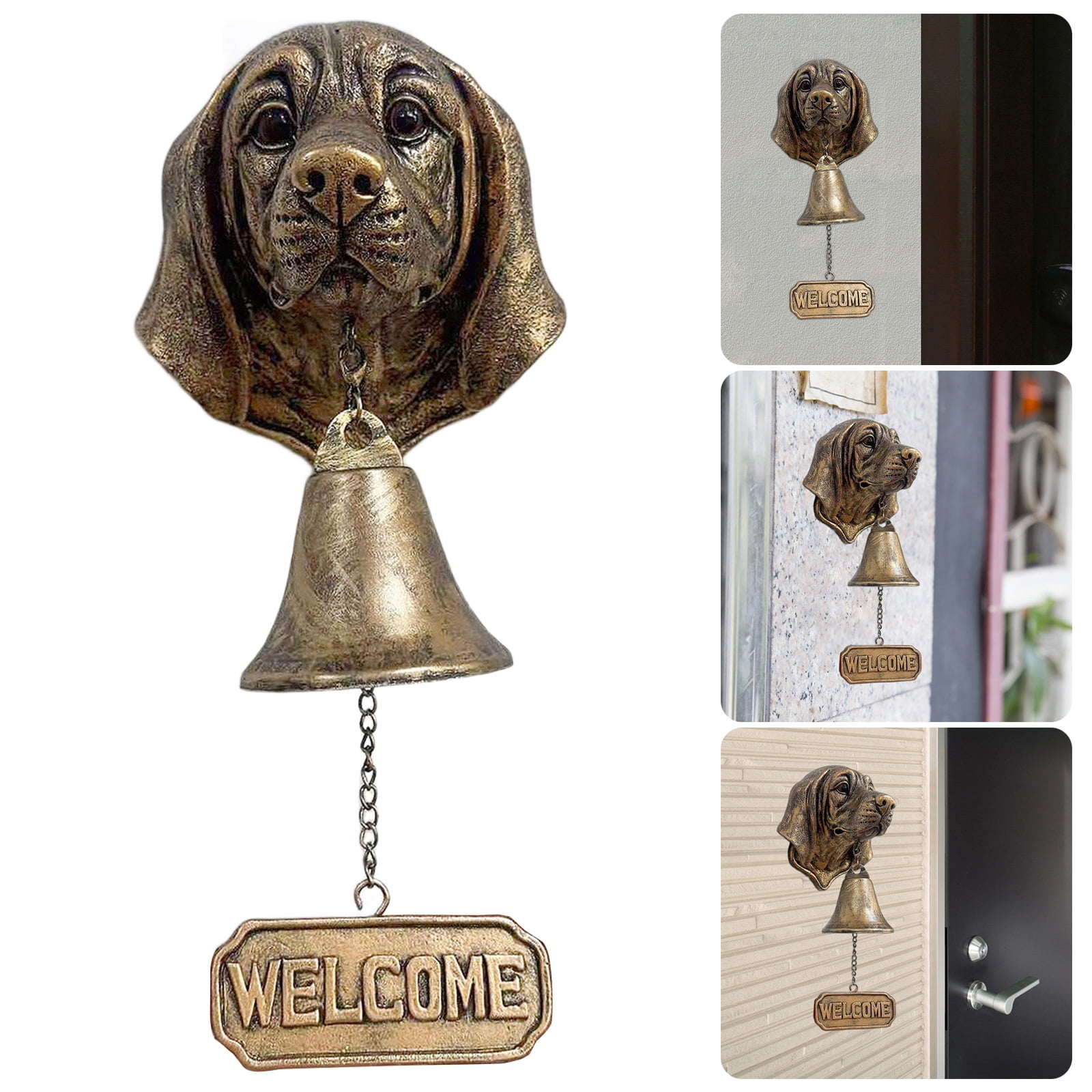 Vintage Bronze Dog Head Shape Resins Welcome Doorbell Outdoor Wall Decoration For Dog Lover Home Entrance Decors