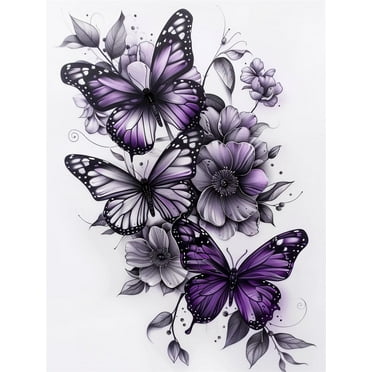 Printed Cross Stitch Kits Purple butterfly Embroidery Starter Kit Stamping Kit 16x20in