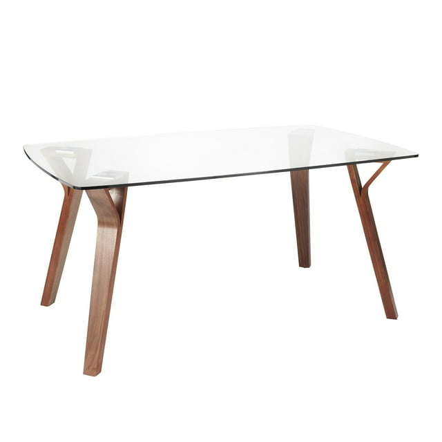 Folia MidCentury Modern Dining Table in Walnut Wood with Clear