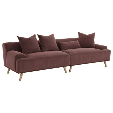 Beno Long Sofa, 103 Inch, Retro Burgundy Red Corduroy, 4 Throw Pillows