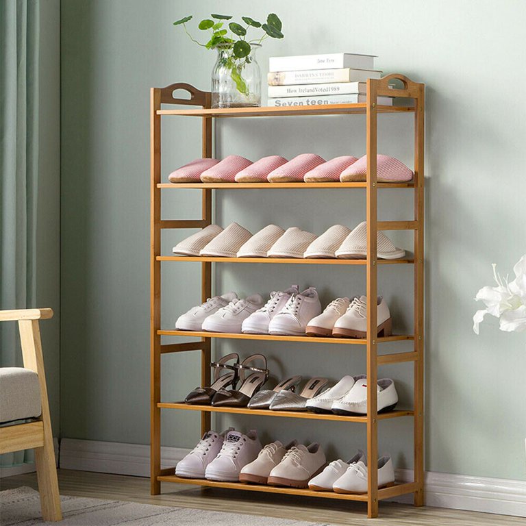 6Tiers Wood Bamboo Shelf Entryway Storage Shoe Rack Organizer Home Furniture