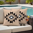 thumbnail image 4 of Black Khaki Boho Outdoor Waterproof Pillow Covers, Aztec Southwest Ethnic Geometric Art Decorative Square Throw Pillowcase Sofa Cushion Sham for Patio/Couch/Chair, 16"x16" 2 Pack, 4 of 8