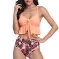 thumbnail image 3 of Womens Two Piece Swimsuits Smocked Ruffled High Waisted Bikini Set Bathing Suit Floral Print, 3 of 8