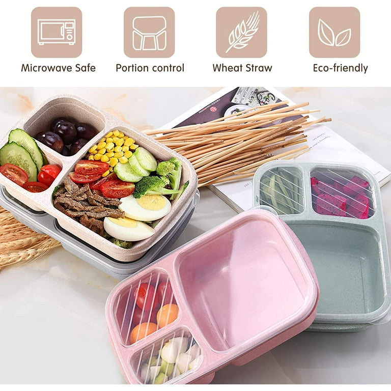 4 Pack - 4 Compartments Bento Snack Box Reusable Prep Lunch Containers for  Kids and Adults with Transparent Lids Dishwasher Safe