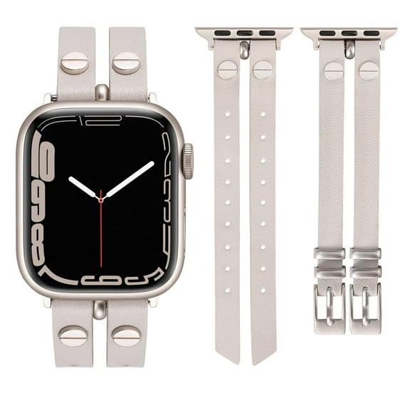 Wearlizer Leather Bands Compatible with Apple Watch Band 38mm 40mm 41mm 42mm 44mm 45mm 49mm(Ultra) Women, Double-Row Design with Rivets Decoration Stylish Strap for iWatch Series 8 SE 7 6 5 4 3