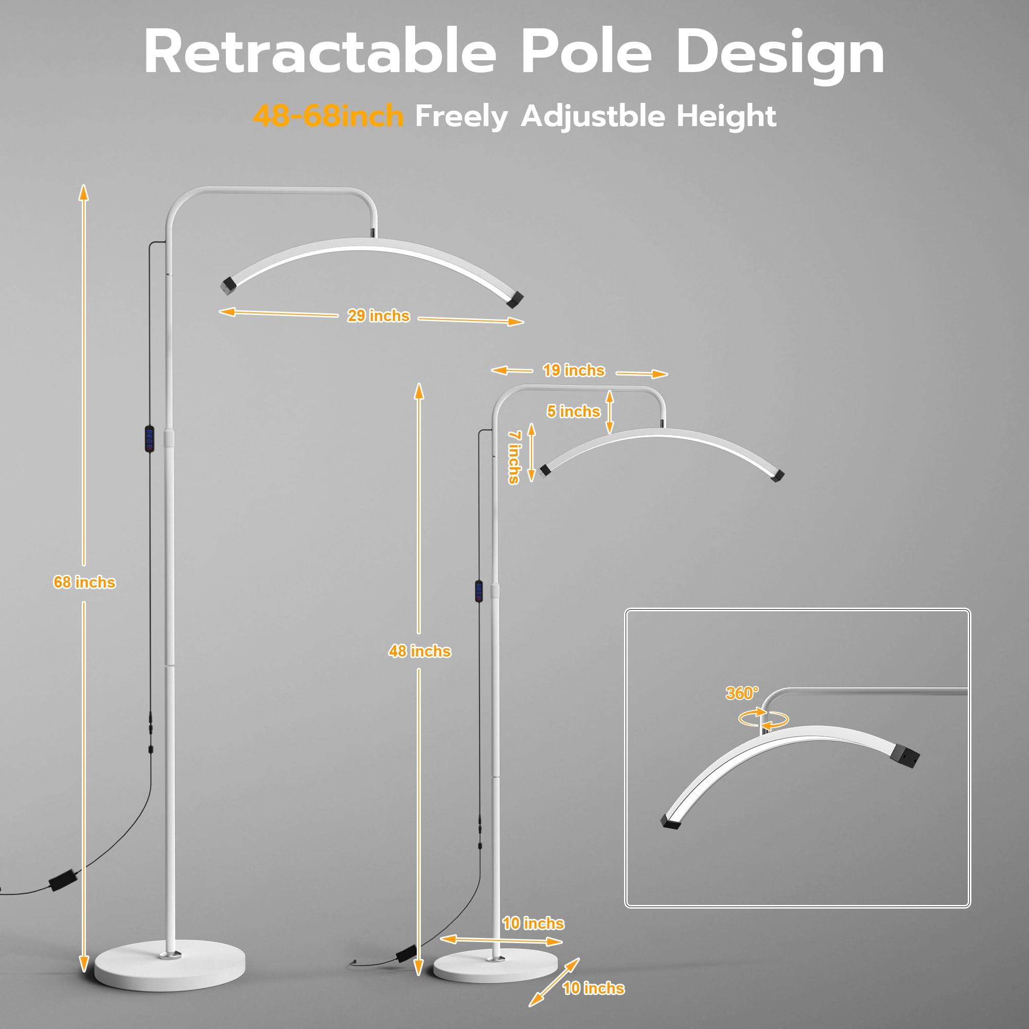 26 Inch Eyelash Extensions LED Floor Lamp, Rotating Half Moon Lash Lighting with Adjustible Height & Brightness Arched Lash Light for Skincare, Eyebrows, Tattoo