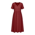 thumbnail image 4 of Summer Womens Dress Fashion Casual Solid Color V-Neck Short Sleeve Loose Knee-Length Midi Dress, 4 of 8