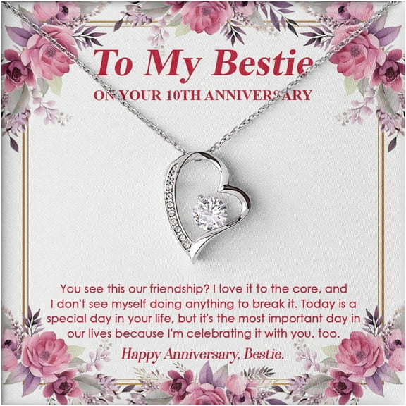 Heart Pendant Necklace for Best Friend – Sterling Silver Women’s Jewelry with Bestie Message Card, Friendship Gift for 10th Anniversary, Birthday Present, Christmas Keepsake for Her