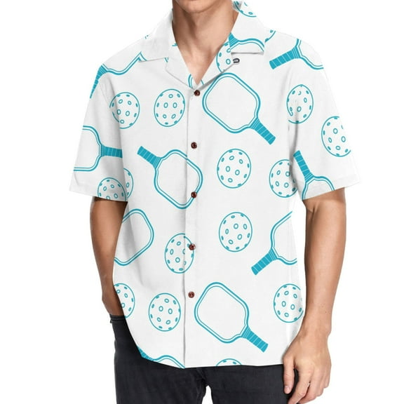 joogoo Men's Hawaiian Shirt Pickleball Blue Short Sleeve Casual Button Down Shirts M