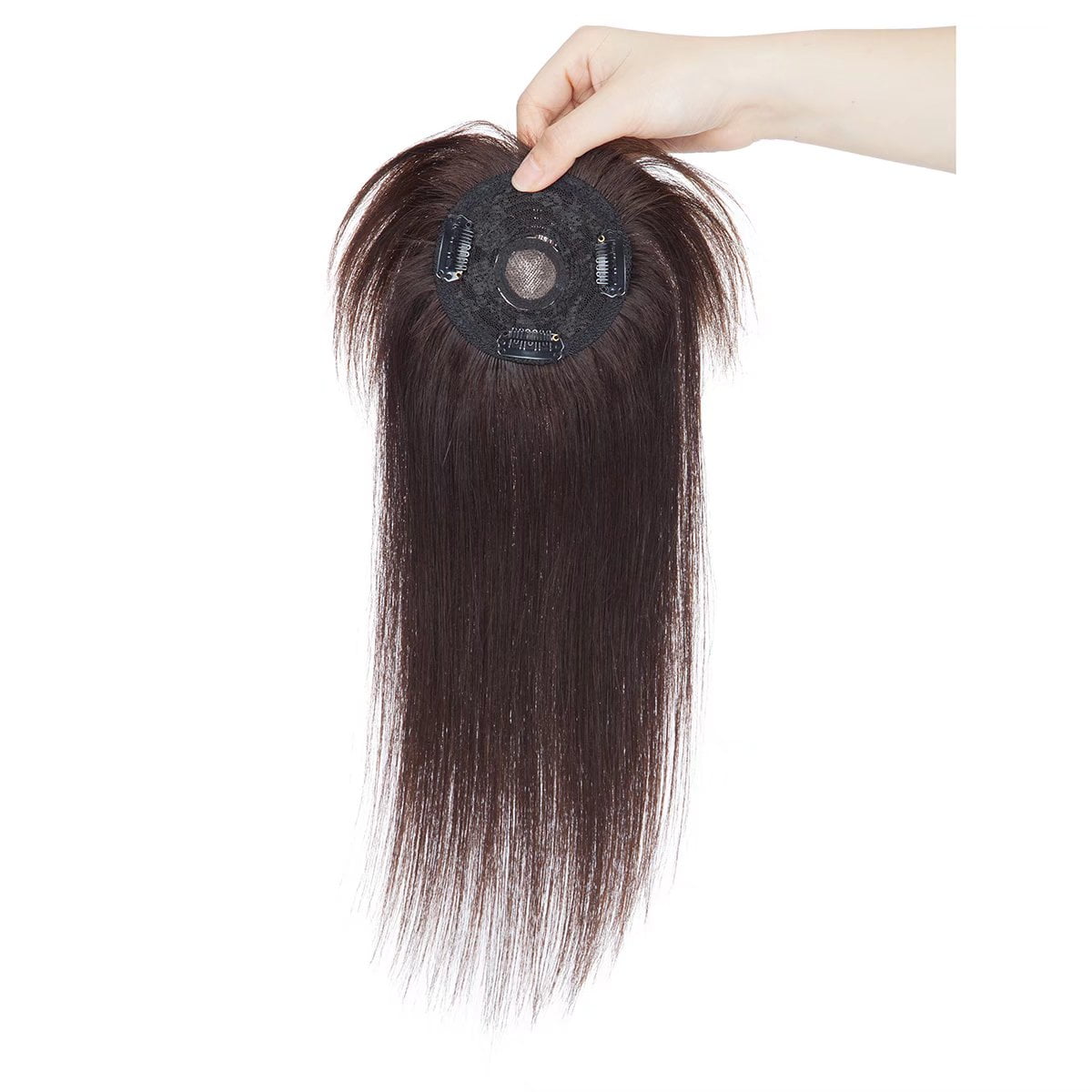 MY-LADY Silk Mono Base Clip in Topper 100% Remy Human Hair Extensions Women Toupee Hairpiece with Bangs for Thinning Hair