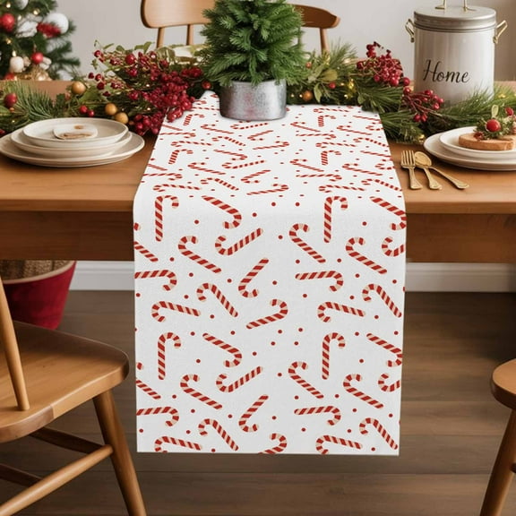 Burlap Table Runner 36 Inches Long,Christmas Candy Cane Non-Slip Kitchen Table Runners for Dining Room Everyday Use Party Table Decorations Abstract Geometric Pattern